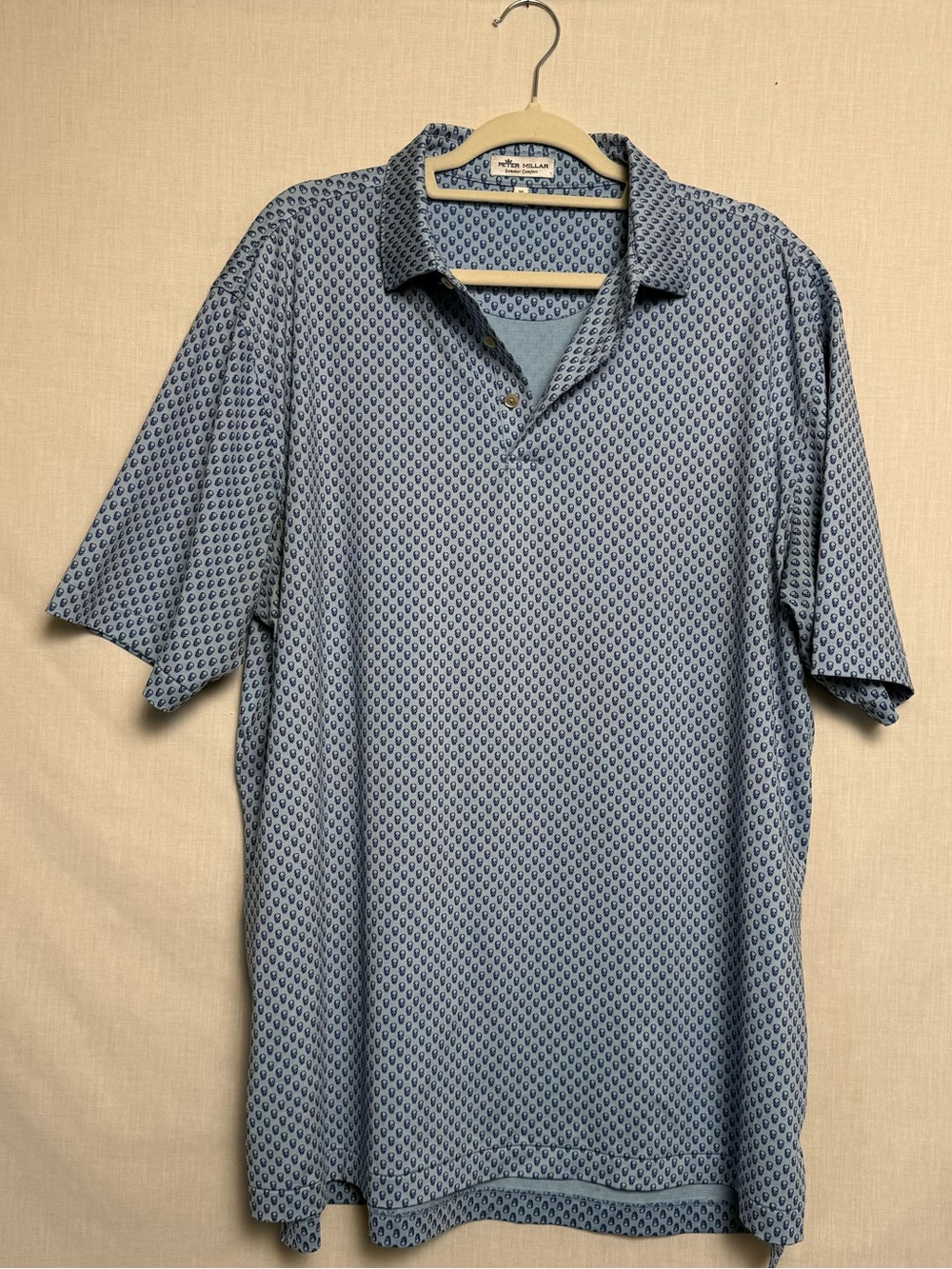 Peter Millar Summer Comfort Polo Shirt Skull Print Blue Performance XL Stretch G